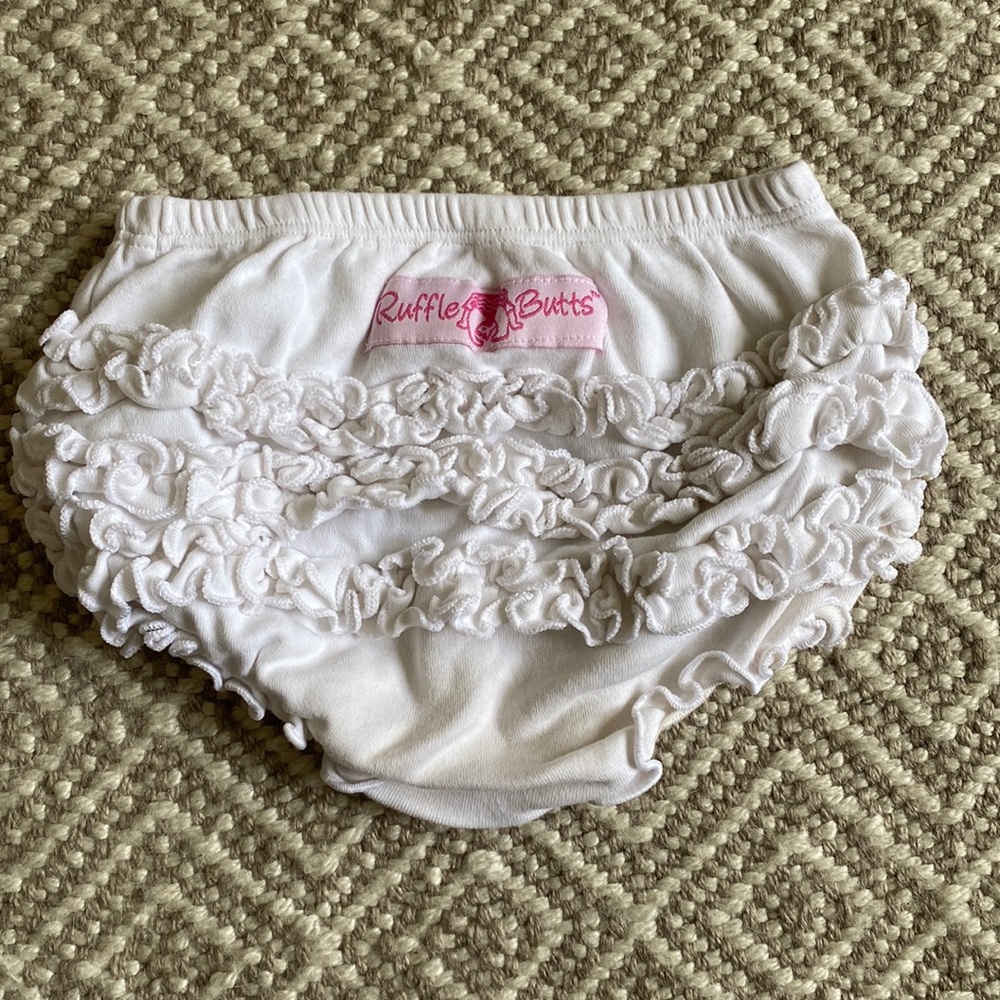 Ruffle Butts white knit bloomers with white ruffles
